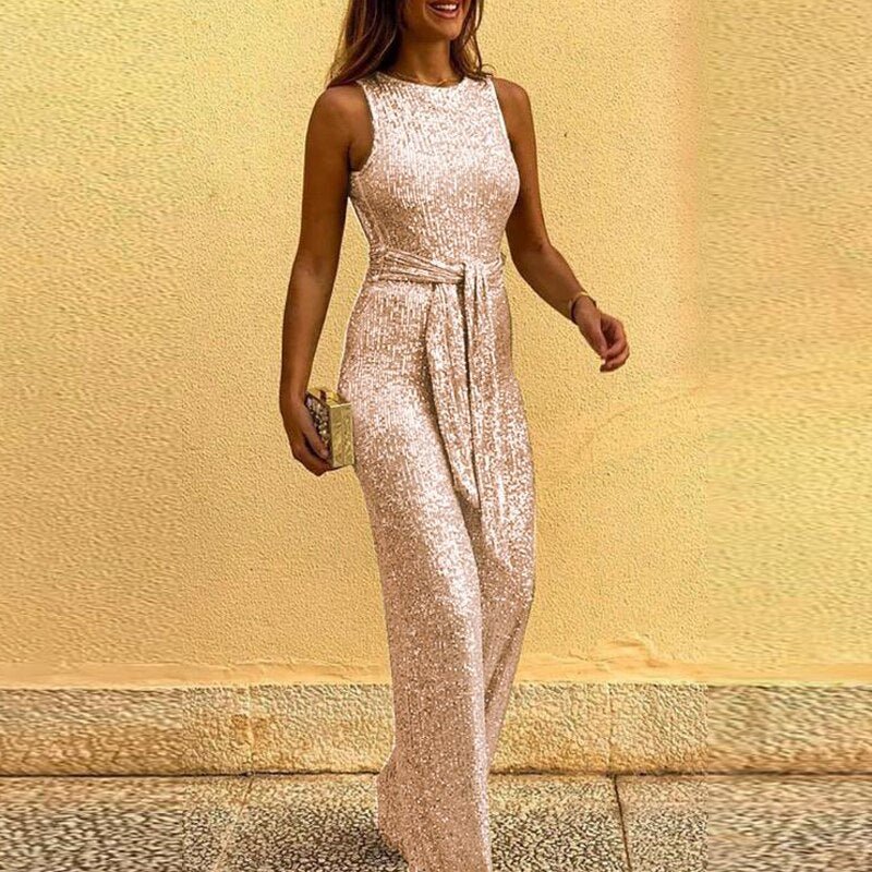 Lorry - Einfarbiger Pailletten Jumpsuit